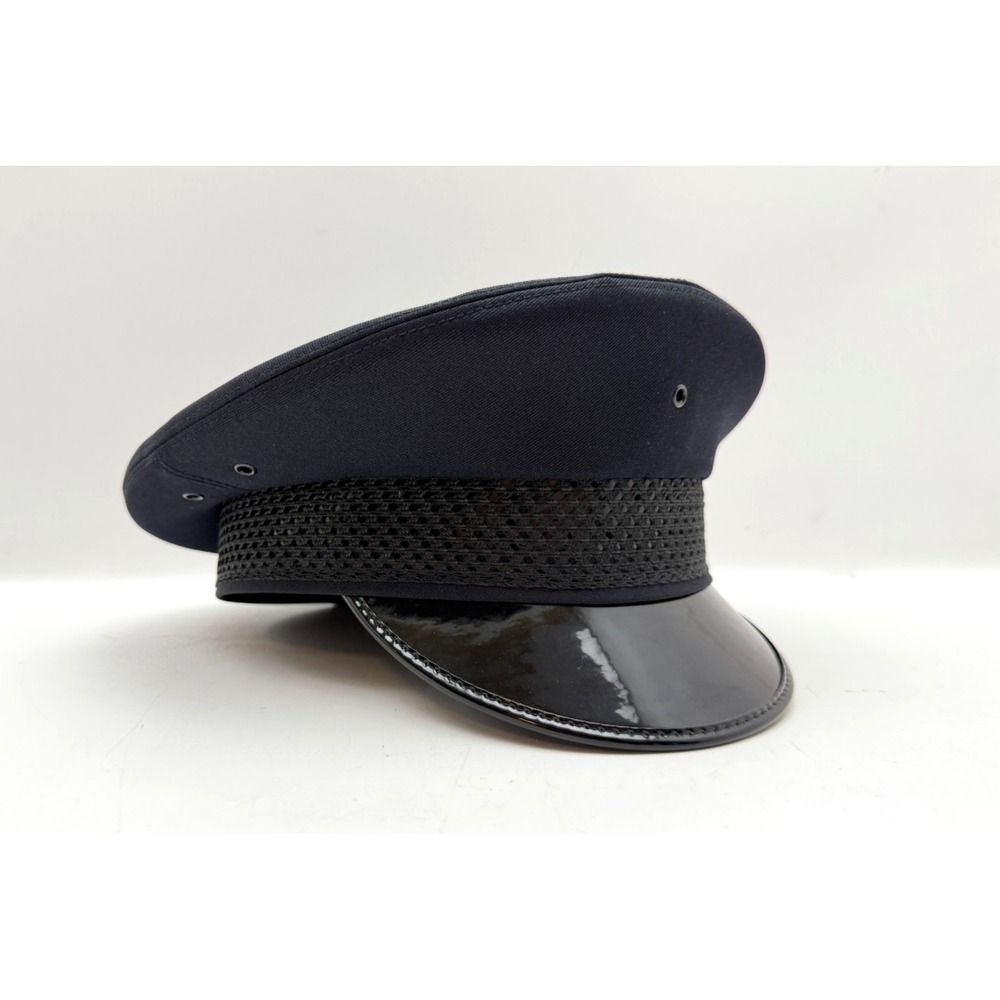 Midway Cap Co 5-Star Police Officer Visor Hat Navy Blue Mesh Band Patent 7 3/4"